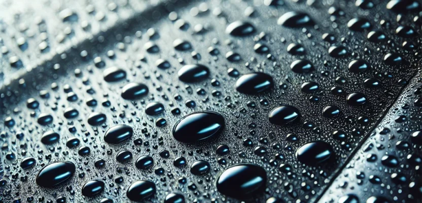 DALL·E 2024-10-25 16.35.11 - A close-up image of a car's surface showing water droplets beading up like pearls. The car's paint should look smooth and polished, with the droplets